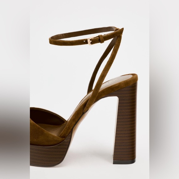 NWOT ZARA brown suede block heel sandals 70s - Picture 4 of 6